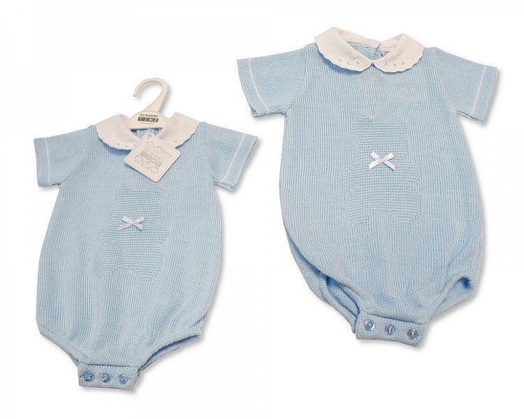 Baby Boys Knitted Romper with Lace Collar and Bow (NB-9 Months) Bw-10-047