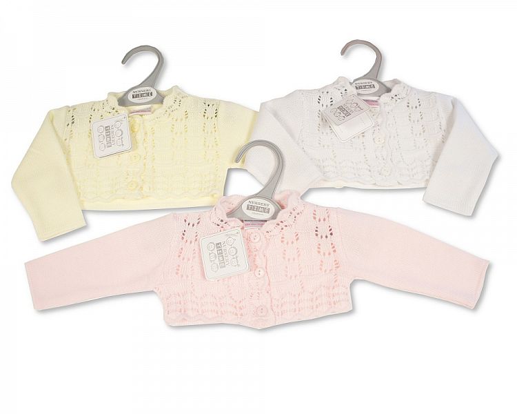 Knitted Baby Girls Bolero Cardigan with Pointelle Pattern - (9-24 Months) (PK6) Bw-10-114