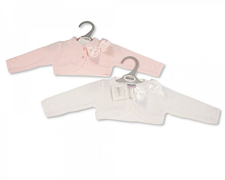 Knitted Baby Girls Bolero Cardigan with Bows - (NB-9m) (PK6) BW-10-217