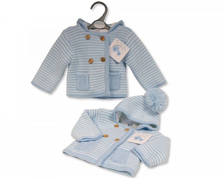 Baby Boys Knitted Pram Coat with Hood (0-9 Months) (PK6) Bw-10-653s