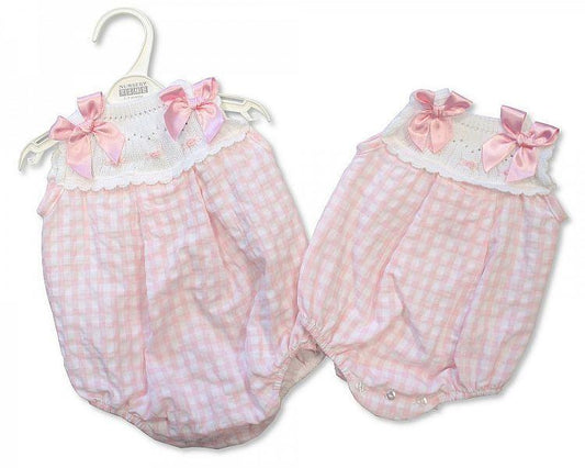Baby Girls Check Romper with Knitted Top - Kidswholesale.co.uk