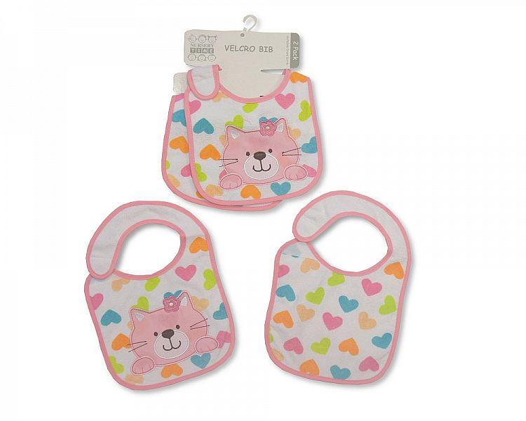 Baby Velcro Bibs - Cat - 2 Pack (Bw 104-709) - Kidswholesale.co.uk