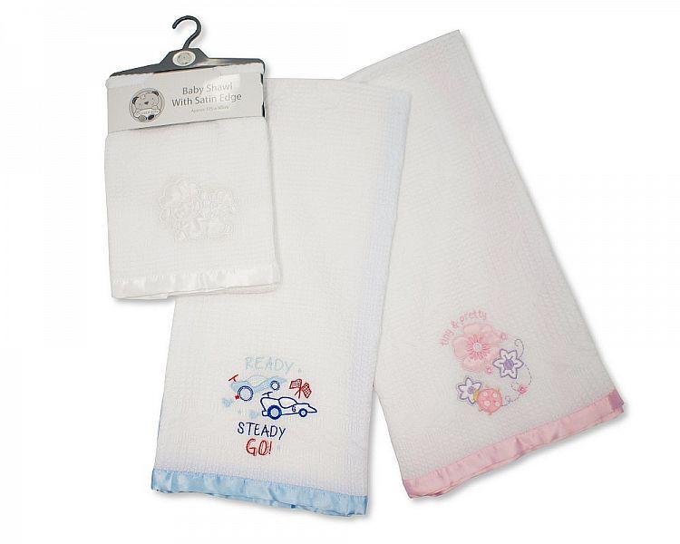 Baby Acrylic Shawl with Satin Edge - Kidswholesale.co.uk