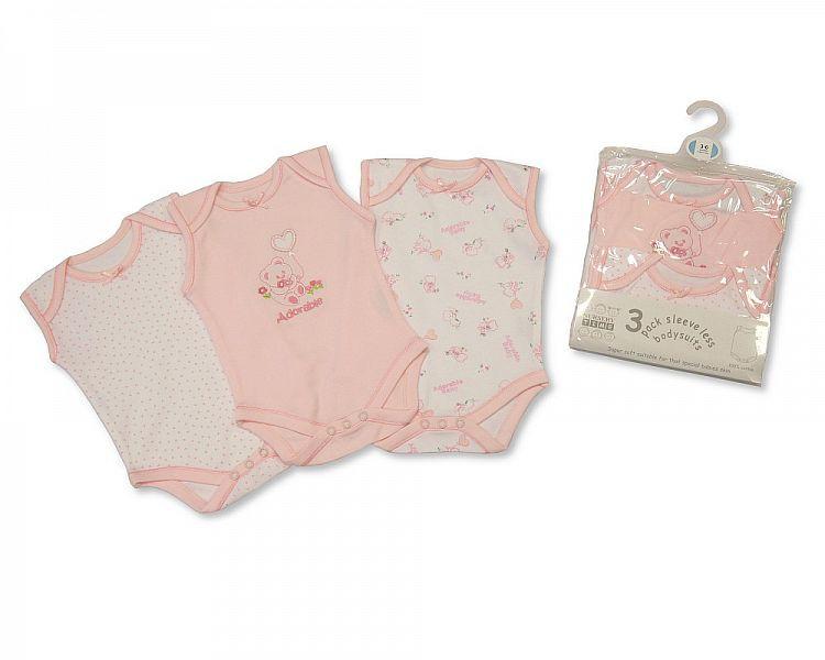 Girls 3 Pack Sleeveless Env Neck Cotton Bodysuit - Kidswholesale.co.uk