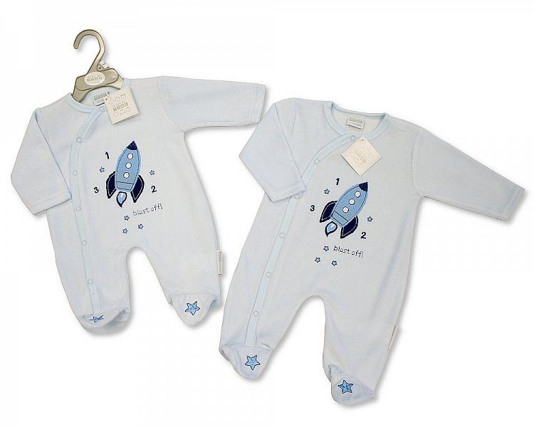 Baby Boys Velour All in One - Rocket (NB-6 Months)-Bw-13-356 - Kidswholesale.co.uk