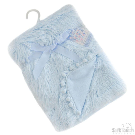 Blue Deluxe High Pile Wrap W/Pom Pom Trim: FBP172-B - Kidswholesale.co.uk