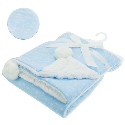 Blue Wrap W/Print & Pom Pom FBP190-B - Kidswholesale.co.uk