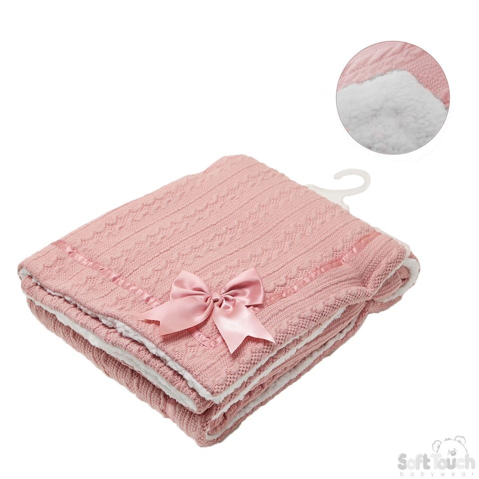 ROSE GOLD CHEVERON CABLE KNIT WRAP W/SATIN TRIM & BOW : FBP202-RO - Kidswholesale.co.uk