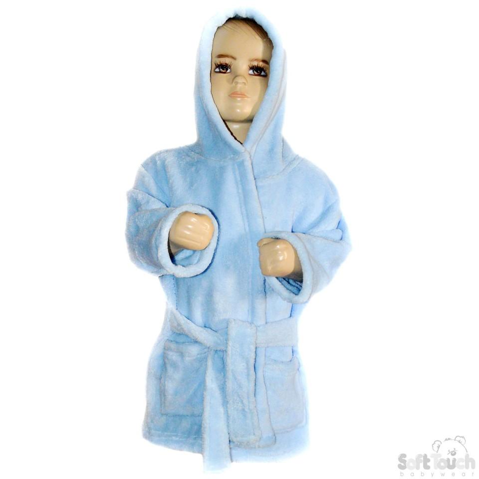 Children's Blue Coral Fleece Hooded Robe - 2/6 Years - FBR17-B - Kidswholesale.co.uk