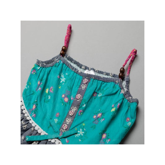 Girls COTTON Patterned Spaghetti Strap Dress (3-11 Years) T20357GREEN