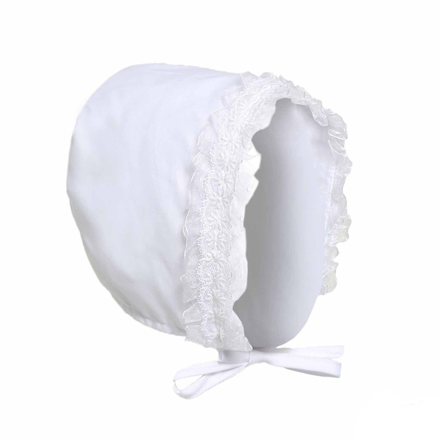 WHITE BONNET HAT W/LACE (6-12 MONTHS) H34 - Kidswholesale.co.uk
