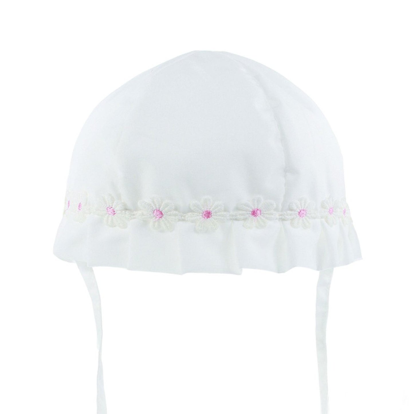 PLAIN WHITE SUMMER HAT W/FLOWER TRIM (0-24 MONTHS) H36 - Kidswholesale.co.uk