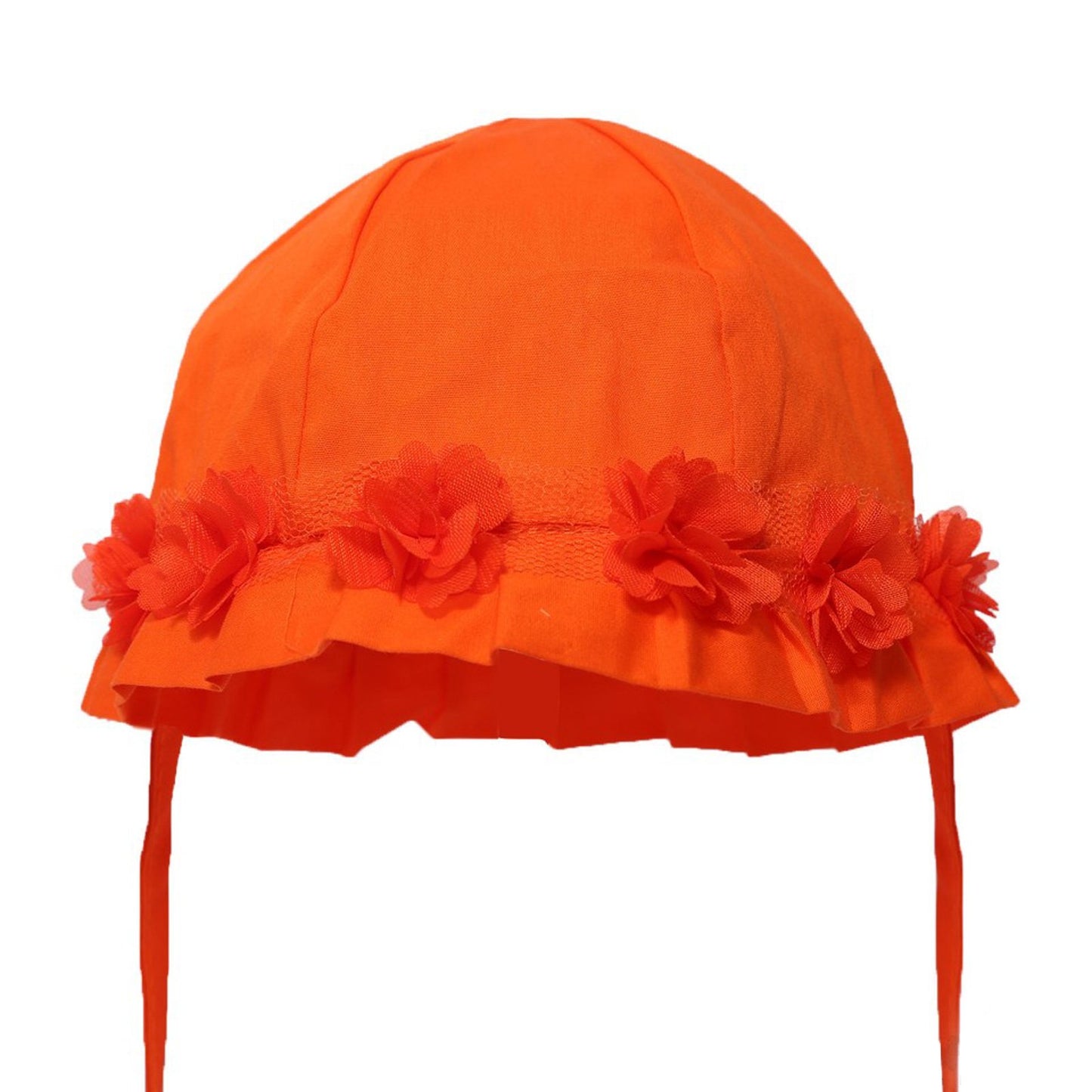 PLAIN ORANGE SUMMER HAT W/FLOWERS (0-24 MONTHS) H38-O - Kidswholesale.co.uk