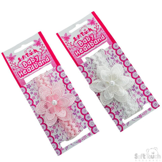 Lace Headband W/Crochet Flower & Pearl : HB41 - Kidswholesale.co.uk