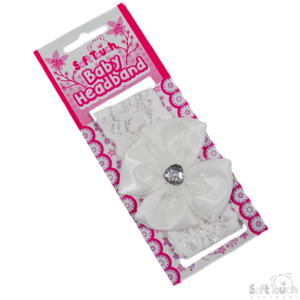Lace Headband W/Bow & Gem: HB60-C - Kidswholesale.co.uk