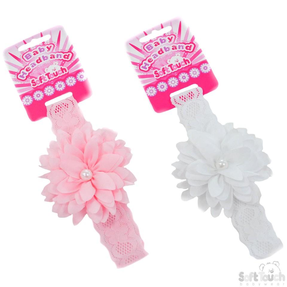 Girls Lace Headband W/Flower & Pearl: HB61 - Kidswholesale.co.uk