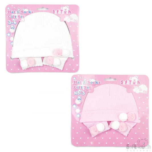 Hat & Socks Set W/2 Pom Poms HS106-P - Kidswholesale.co.uk
