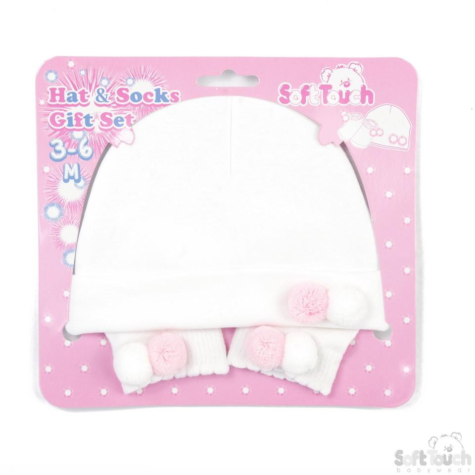Hat & Socks Set W/2 Pom Poms HS106-P - Kidswholesale.co.uk