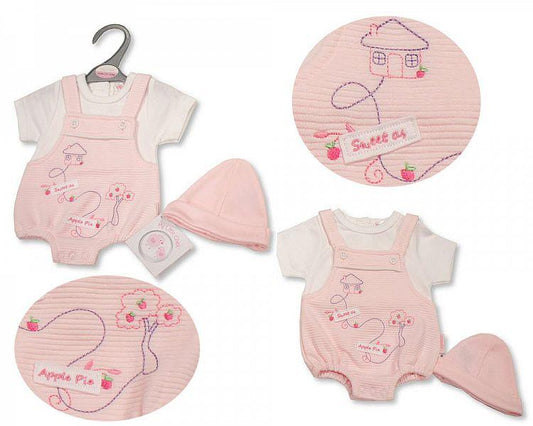 Premature Baby Girls Dungaree Romper with Hat - Sweet As Apple Pie (3-5 to 5-8Lbs) Pb-20-538 - Kidswholesale.co.uk