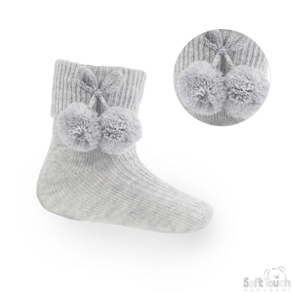 Grey Pom Pom Socks S113-G - Kidswholesale.co.uk