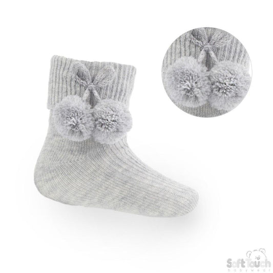 Grey Pom Pom Socks S113-G - Kidswholesale.co.uk