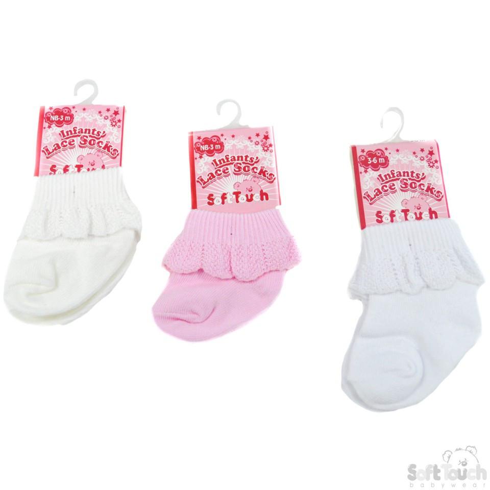 PLAIN JACQUARD SOCKS W/LACE: S247 - Kidswholesale.co.uk