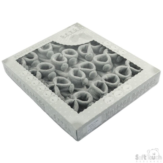 Acrylic Pom-Pom Baby Bootees Grey - S408-G - Kidswholesale.co.uk