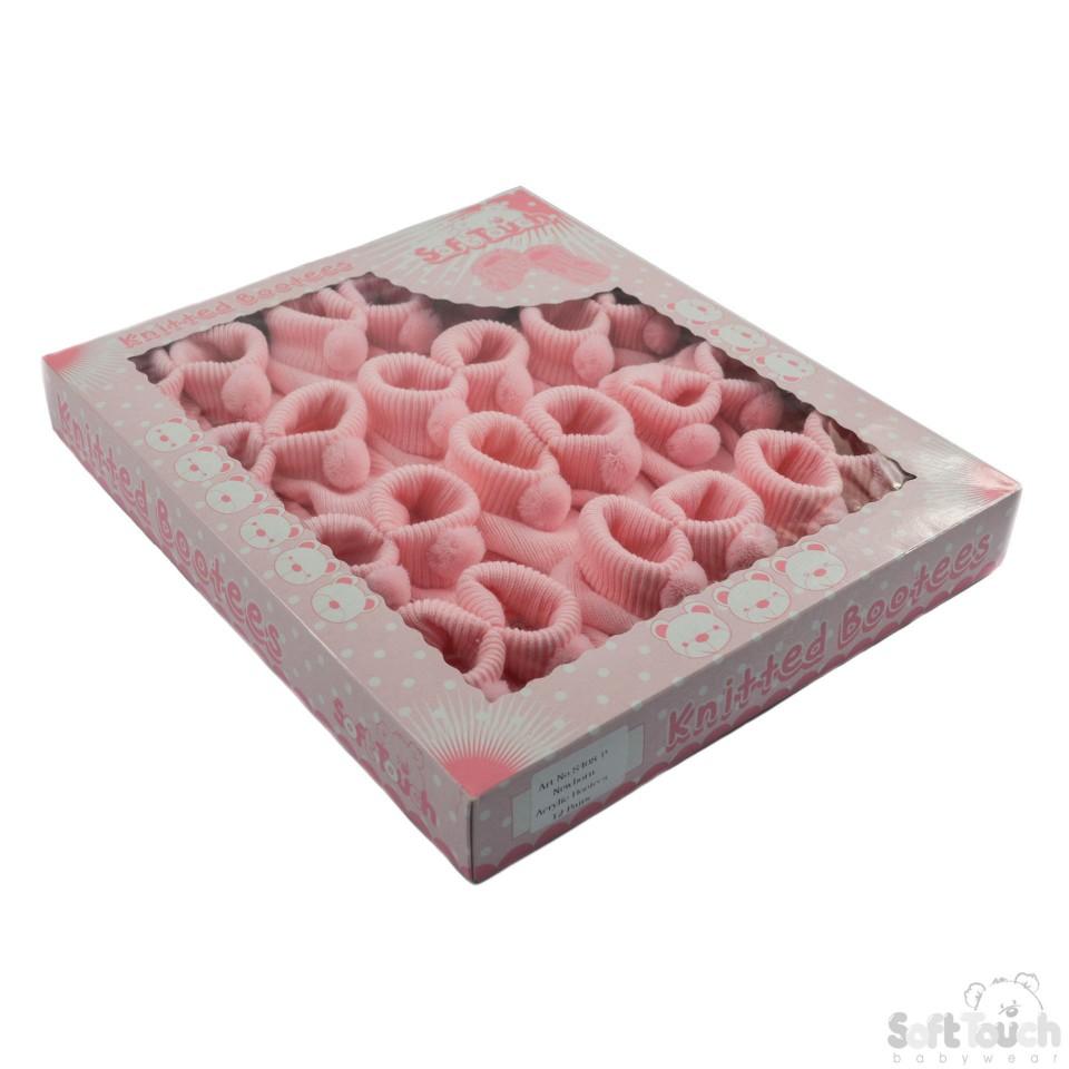 Acrylic Pom-Pom Baby Bootees Pink - S408-P - Kidswholesale.co.uk