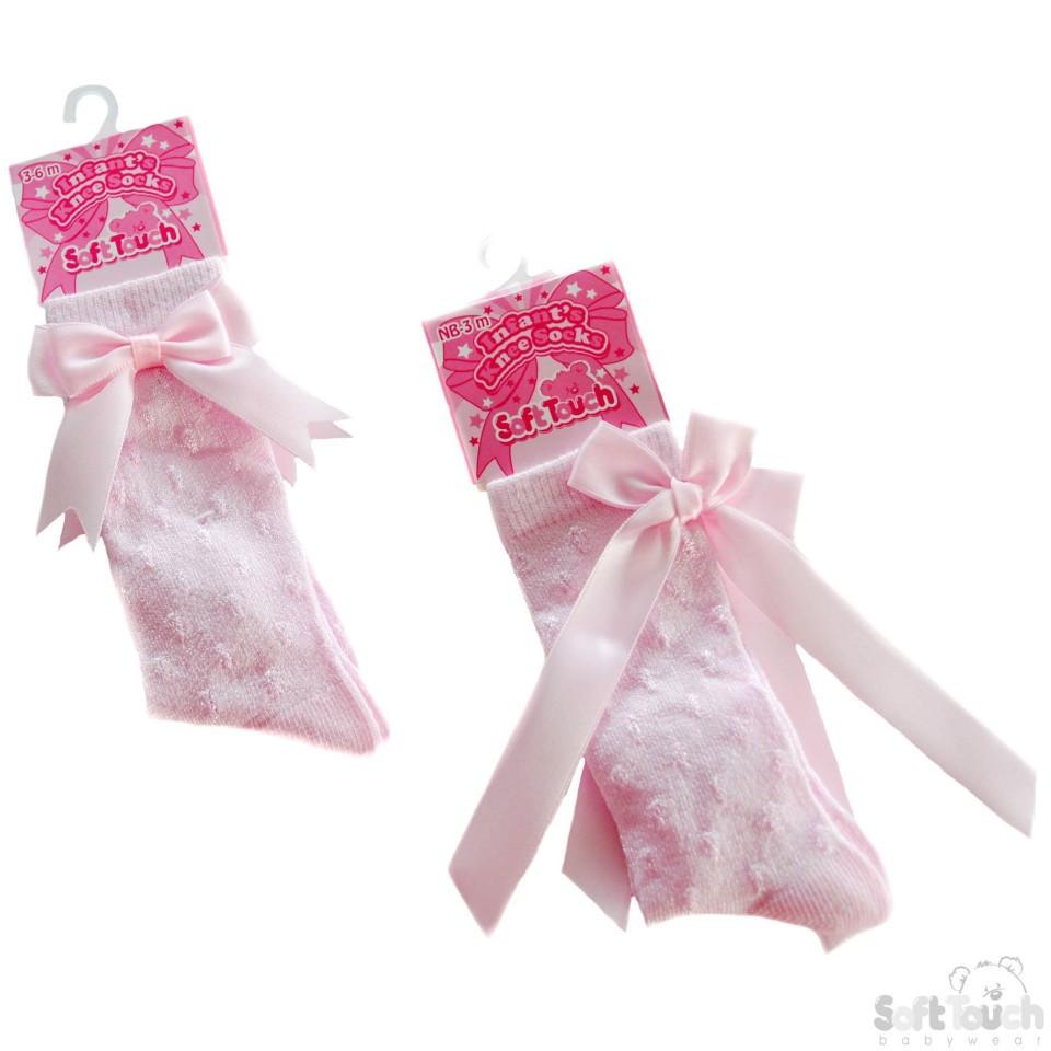 Pink SHINY KNEE-LENGTH SOCKS W/SPOTS: S43-P - Kidswholesale.co.uk