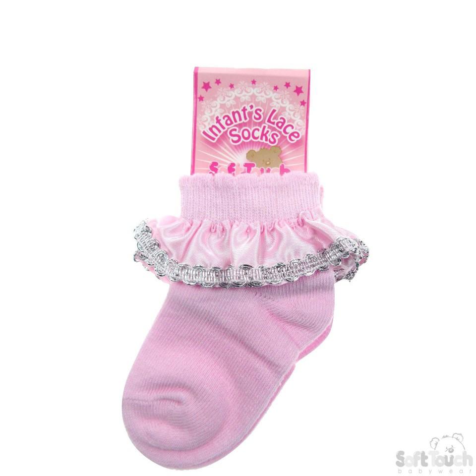 Plain Socks W/Satin & Silver Trim S52-P - Kidswholesale.co.uk
