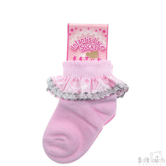 Plain Socks W/Satin & Silver Trim S52-P - Kidswholesale.co.uk