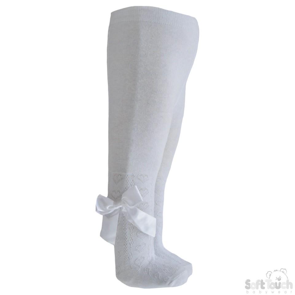 White Hearts Jacquard Tights W/Longbow - NB- 24 Months - T42-W - Kidswholesale.co.uk