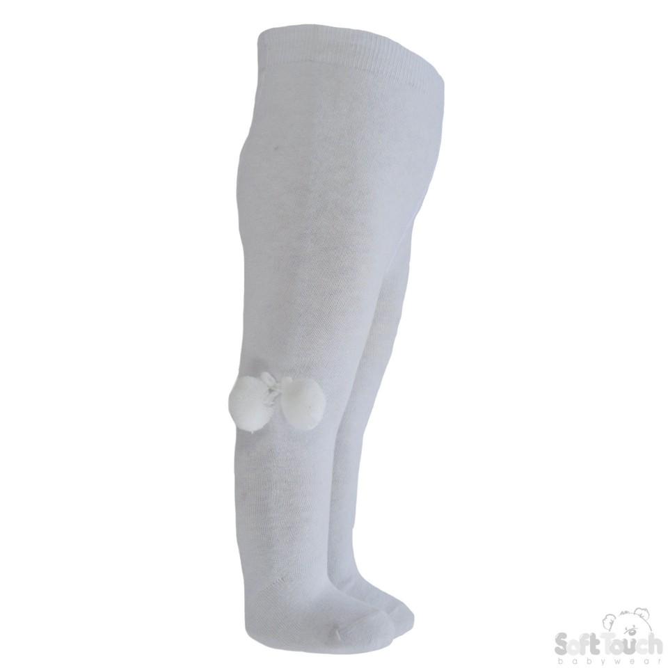 Plain White Tights With Pom Pom - NB-18M - T45-W - Kidswholesale.co.uk