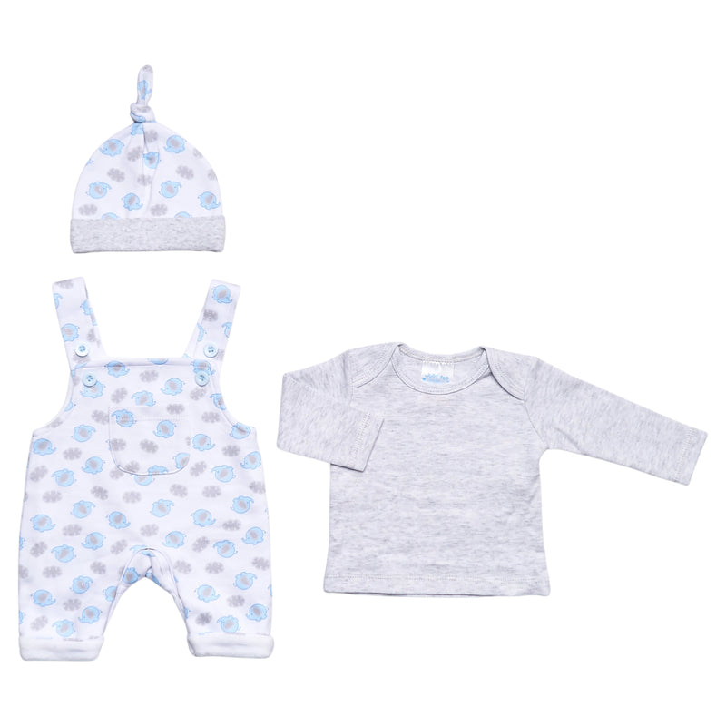 Prem Baby 3pc Dungaree Set - Grey/Elephants (3-8lbs) (PK12) 40JTC9788