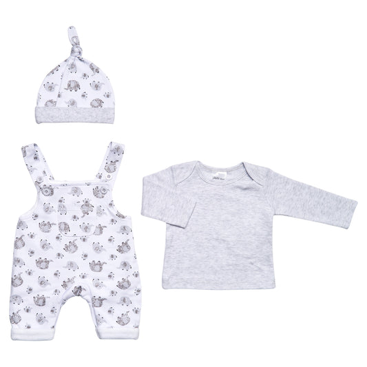 Prem Baby 3pc Dungaree Set - Elephant (3-8lbs) (PK12) 40JTC9791