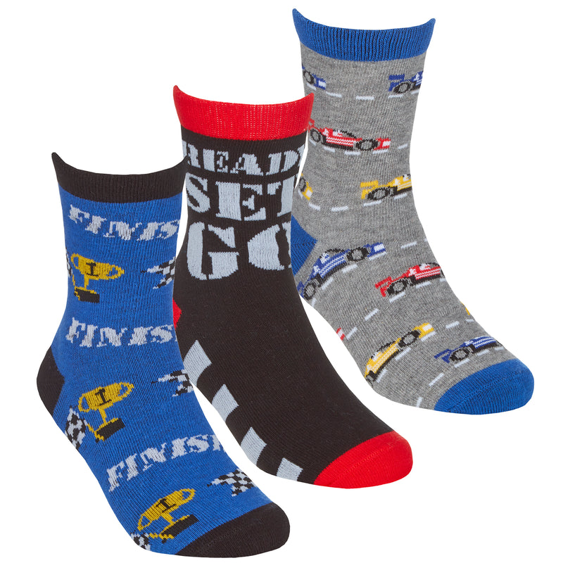 BOYS 3 PACK COTTON RICH DESIGN ANKLE SOCKS - Cars (ASSORTED) (PK12) 42B757