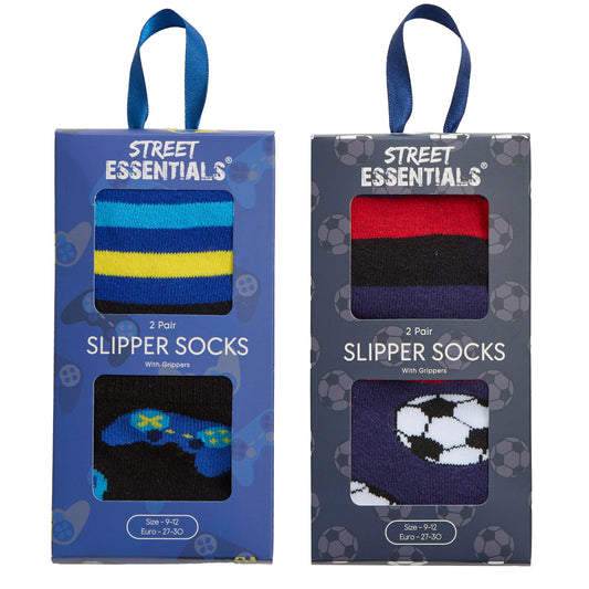 Boys 2pk Boxed Terry Slipper Socks - (PK12) (6-3.5) 42B830