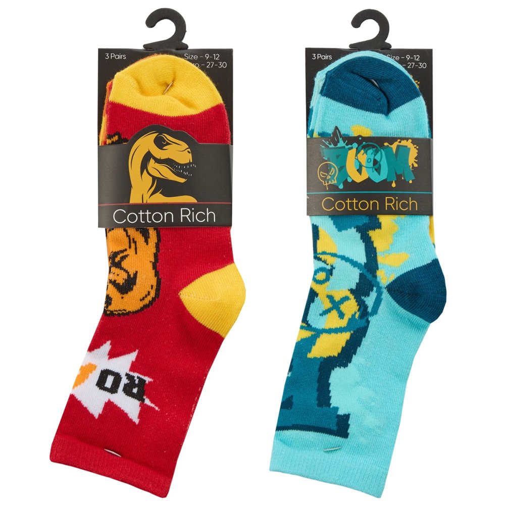 Boys 3 Pack Cotton Rich Design Ankle Socks (PK 12) 42B840