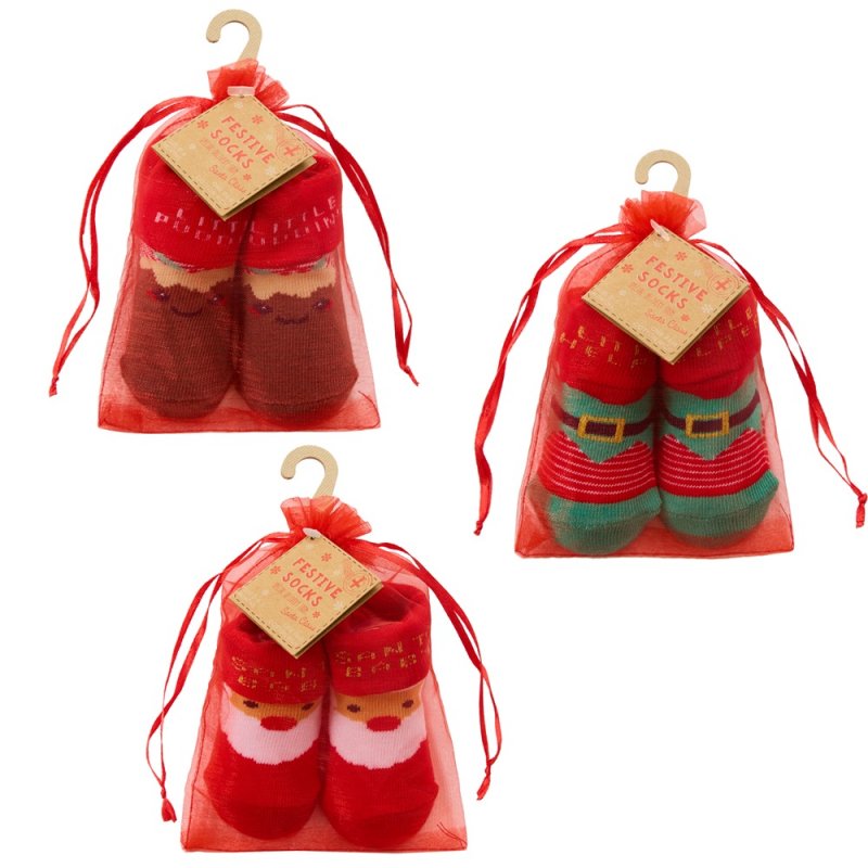 Assorted Christmas Gift Socks in Organza Bag (0-12M) (PK12) 44B1004