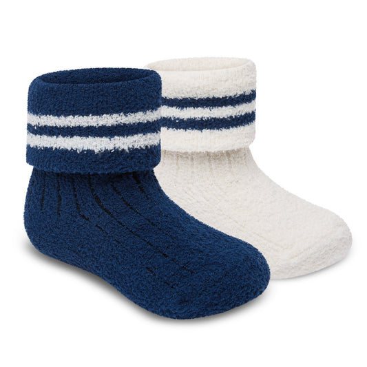 Baby Girls 2 Pack Bow Socks - Navy/Sky Striped (0-5.5) (PK6) 44B1055