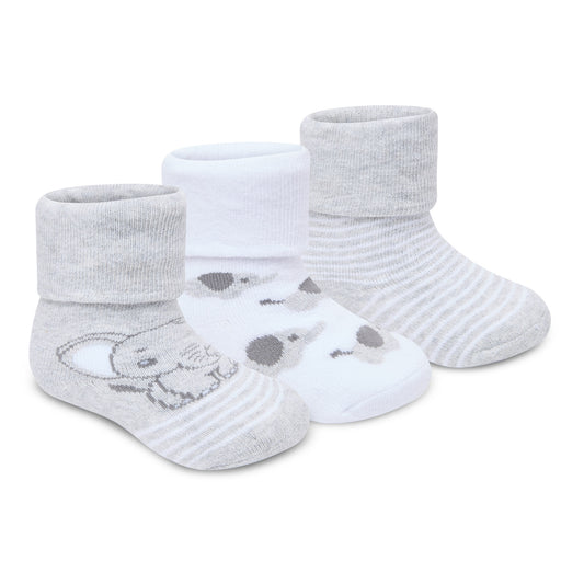 Baby Unisex 3 Pack Embroidered Socks with Grippers - Grey (0-5.5) (PK6) 44B1064