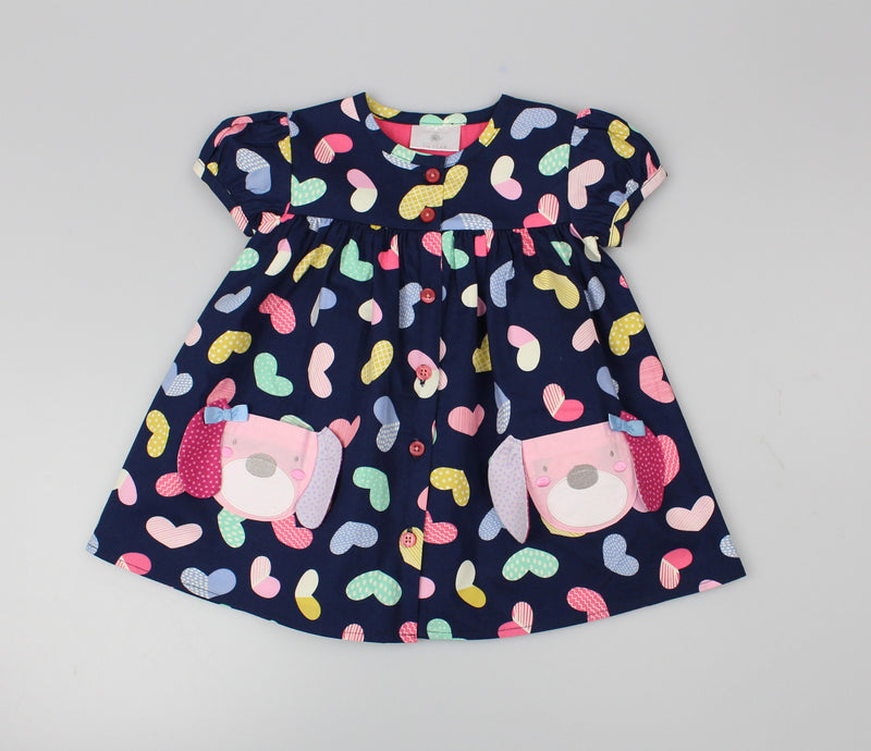 GIRLS ALL OVER EMBROIDERY DRESS NAVY (PK 6) (1-2 YEARS) E33216