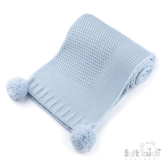 Ribbed Wrap with Pom Pom - Sky  (70x100cm) (PK4) ABP712-BB
