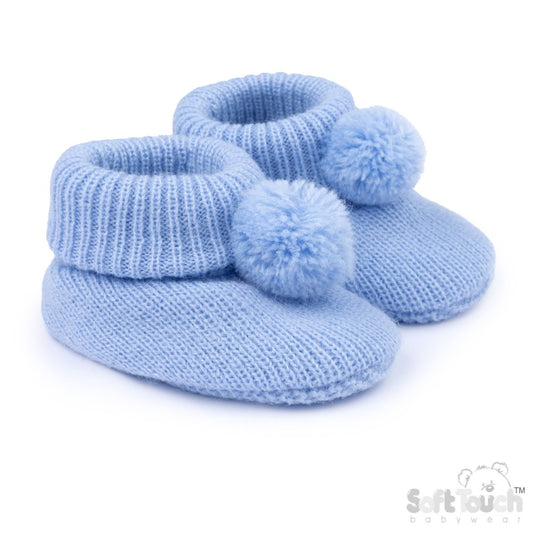 Pom Pom Acrylic Booties - Blue (NB-6m) (PK12) B455-B