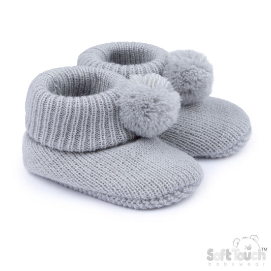 Pom Pom Acrylic Booties - Grey (NB-6m) (PK12) B455-G