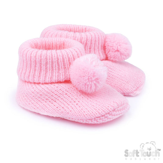 Pom Pom Acrylic Booties - Pink (NB-6m) (PK12) B455-P