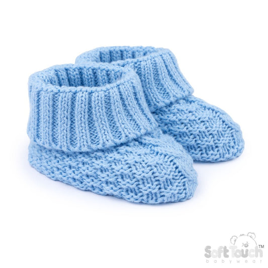 Baby Cotton Cable Knitted Booties - Blue (NB-6m) (PK12) B460-B