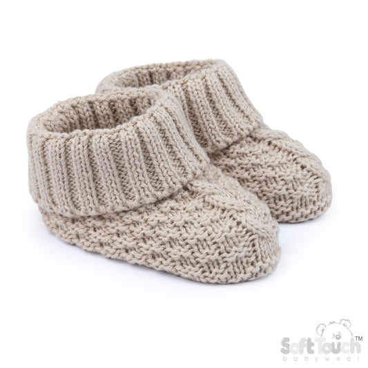 Baby Cotton Cable Knitted Booties - Biscuit (NB-6m) (PK12) B460-BI