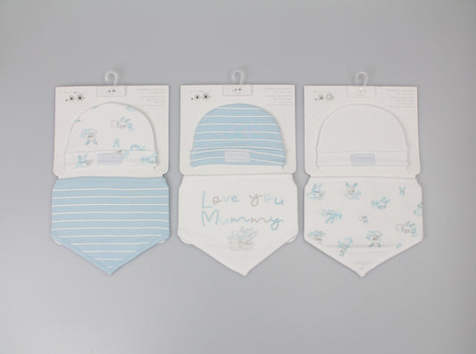 Baby Cotton Bib & Cap Gift Set - Love You Mummy/Blue - (OneSize) (PK6) H13739
