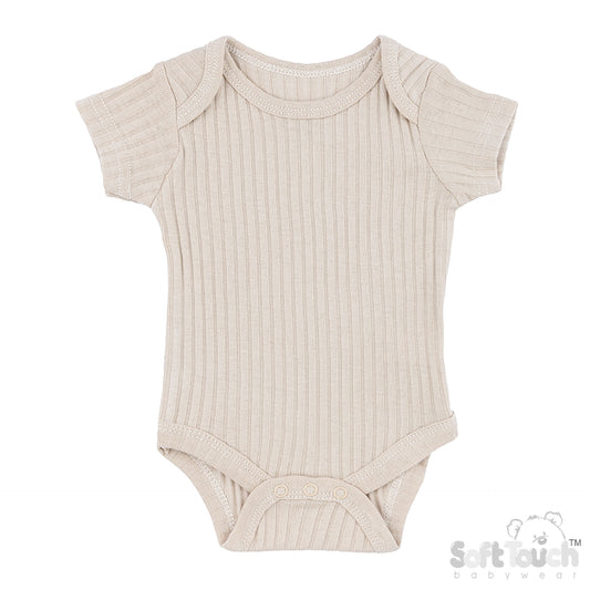 Ribbed Bodysuit - Biscuit (0-3m) (PK6) - BS4600-BI-03